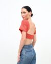 Backless Orange Glitter Crop T-Shirt