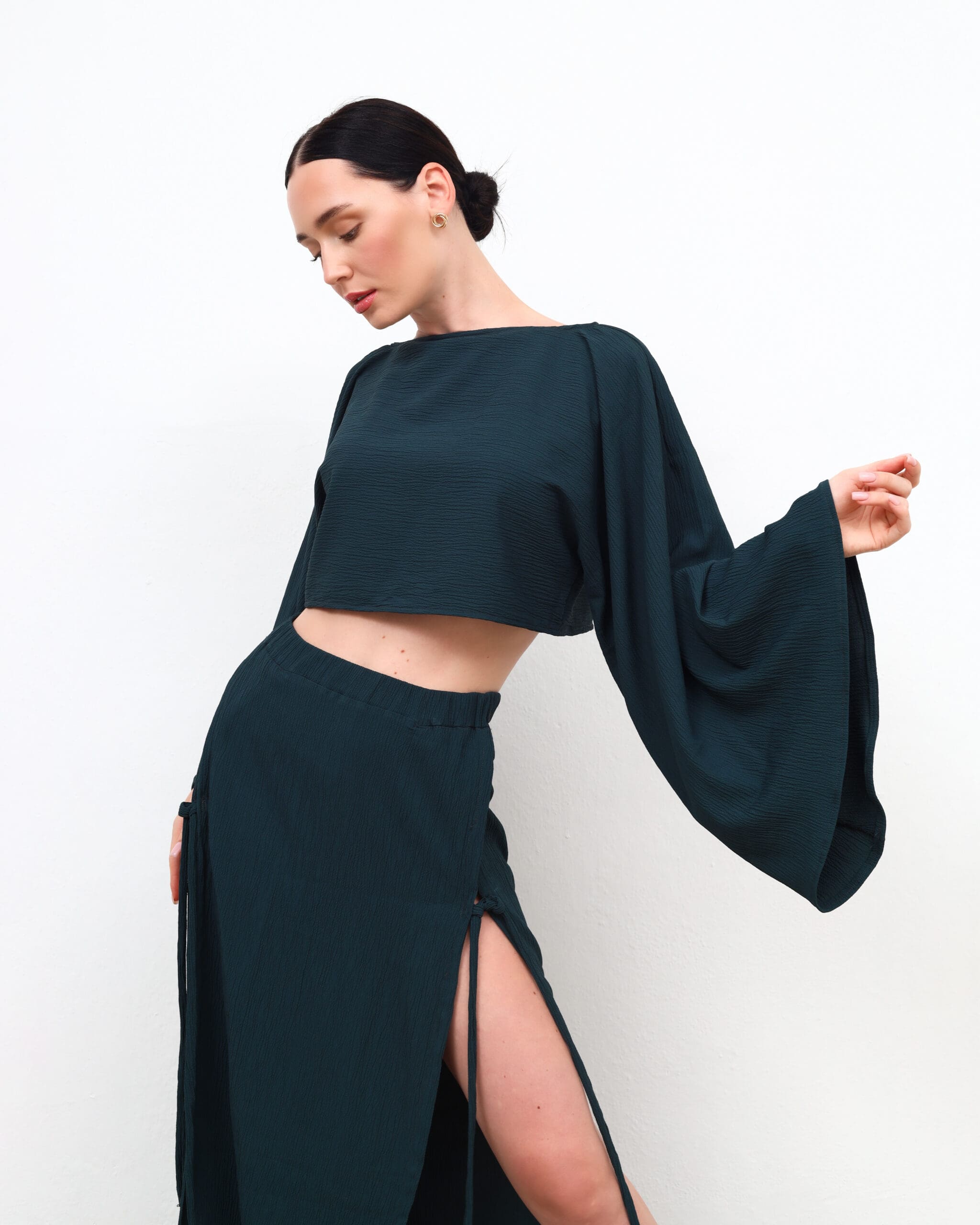 Petrol Wide-Sleeve Blouse