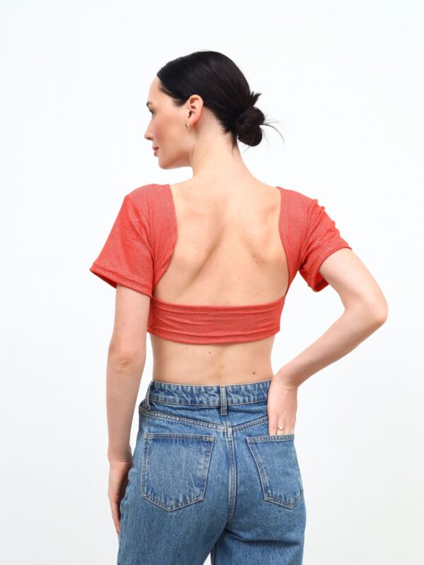 Backless Orange Glitter Crop T-Shirt