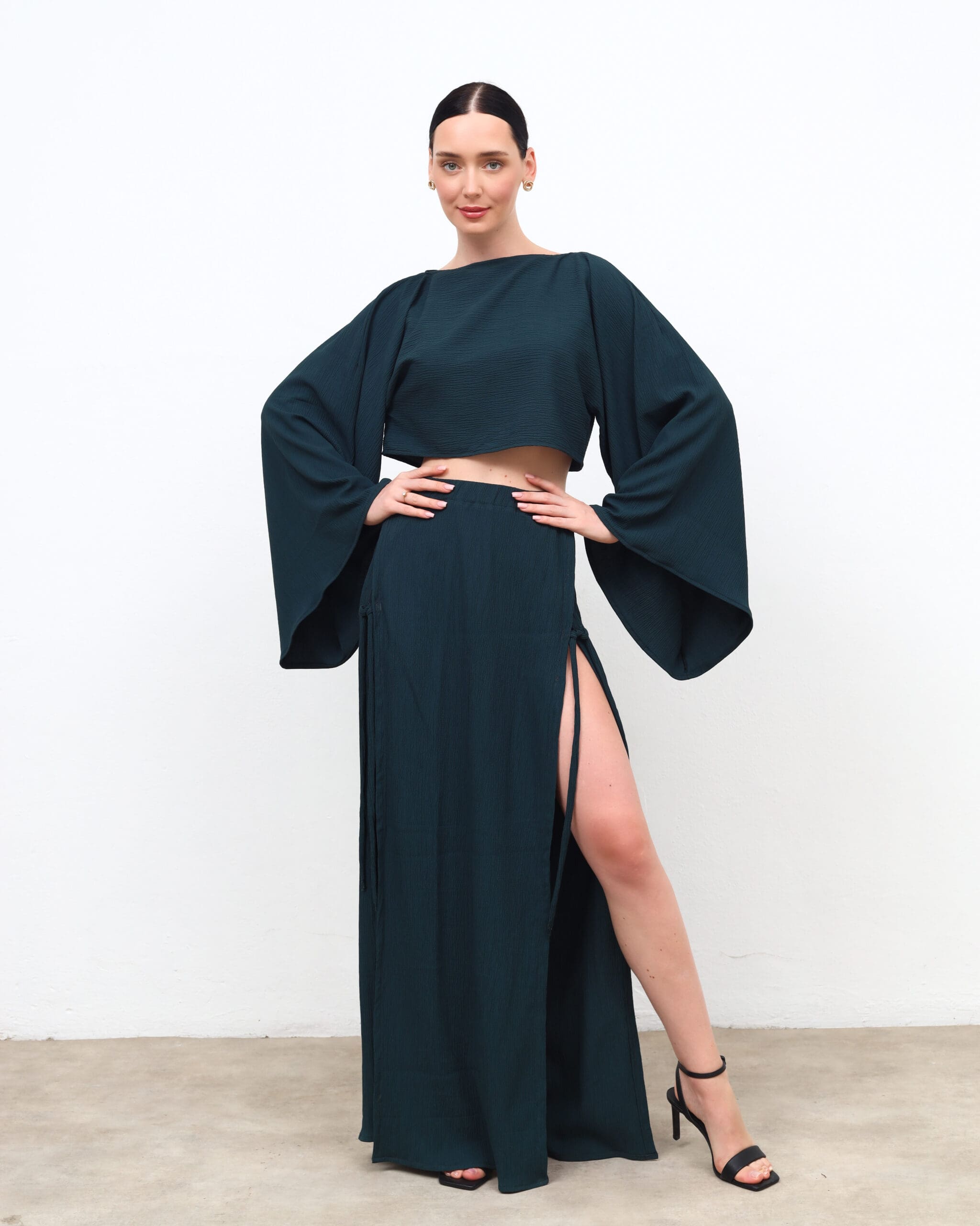 Petrol Wide-Sleeve Blouse + Skirt Set - Image 6