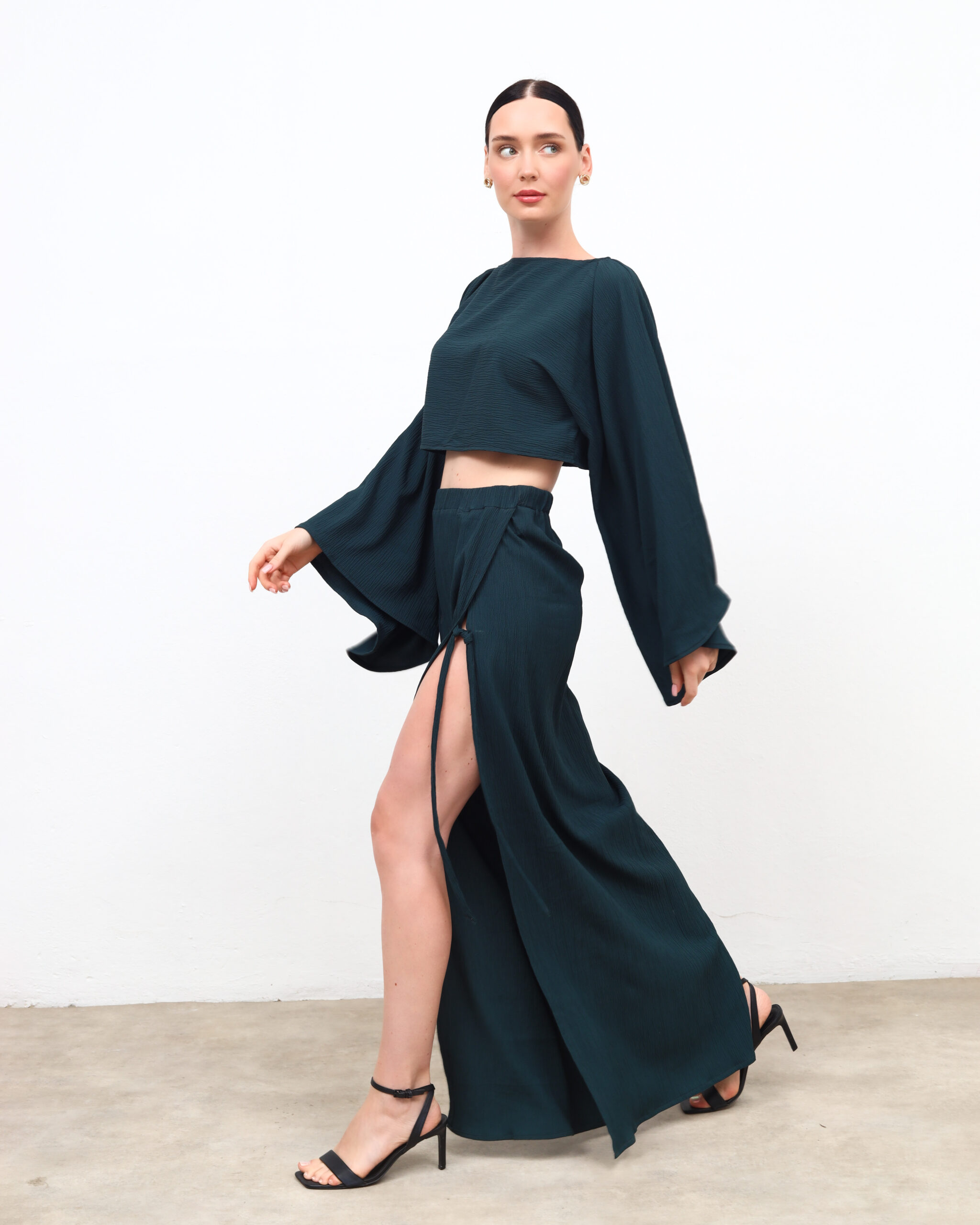 Petrol Wide-Sleeve Blouse + Skirt Set - Image 5