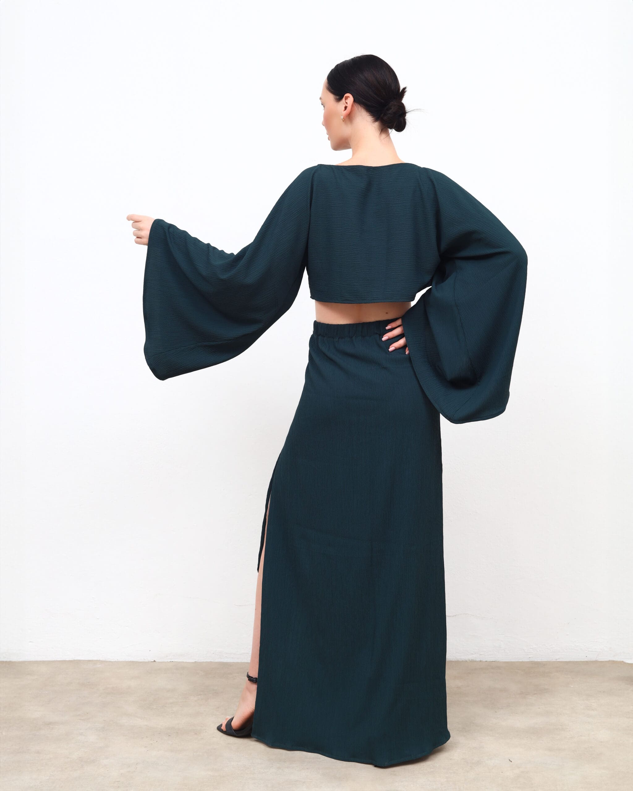 Petrol Wide-Sleeve Blouse + Skirt Set - Image 2