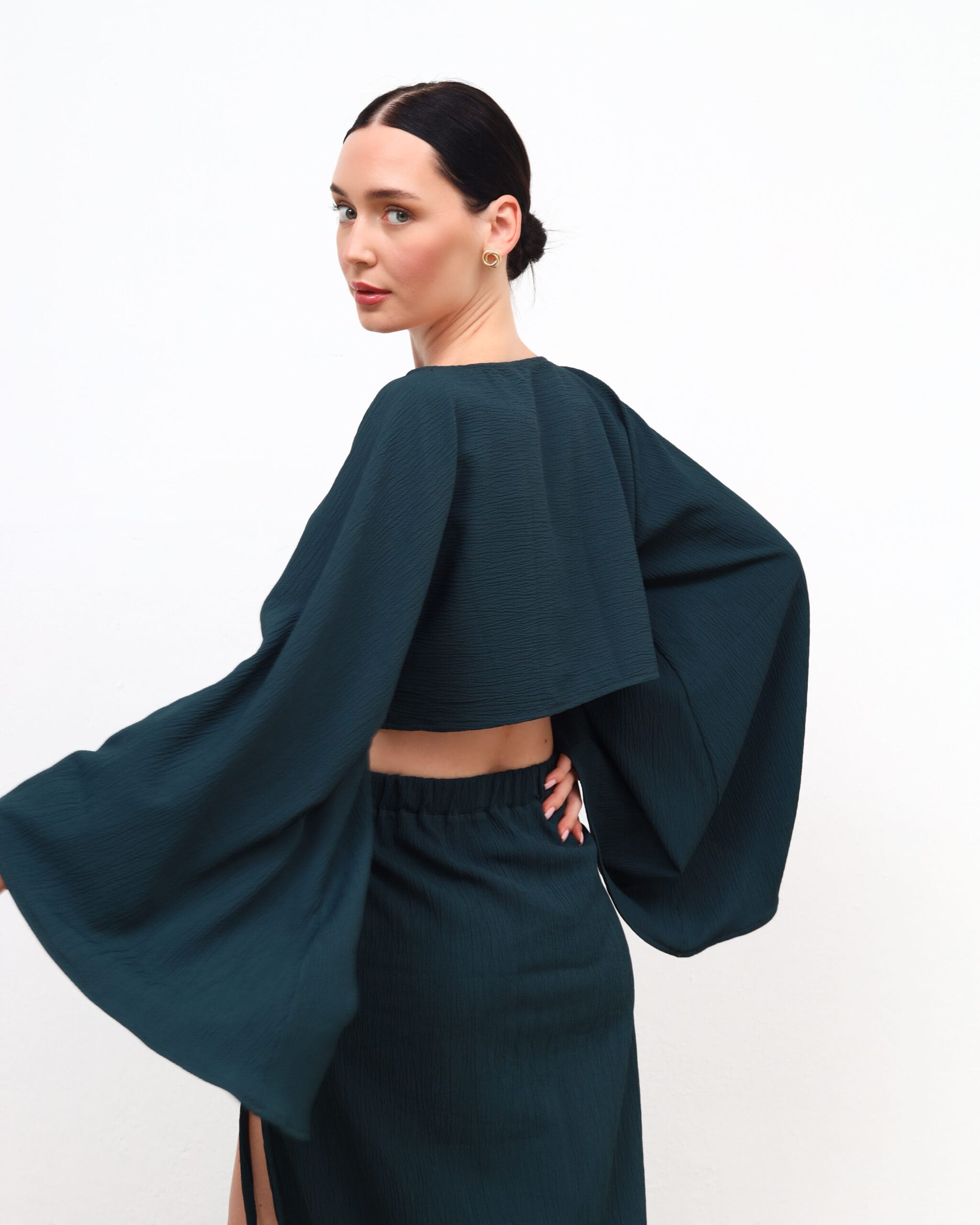 Petrol Wide-Sleeve Blouse - Image 3